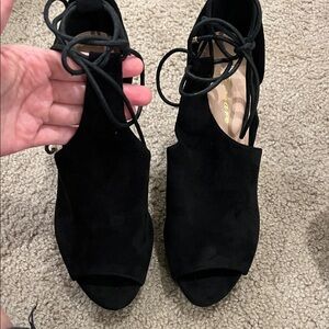 Black suede Lace-Up Women's Heels